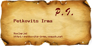 Petkovits Irma névjegykártya