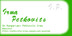 irma petkovits business card